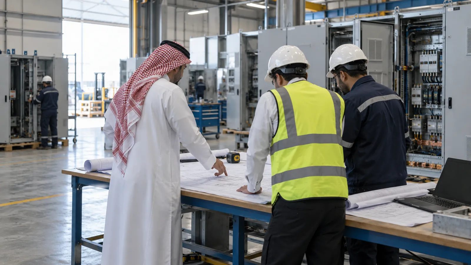 Control panel manufacturer in Al Khobar: drawing review at the King Khalid Street office