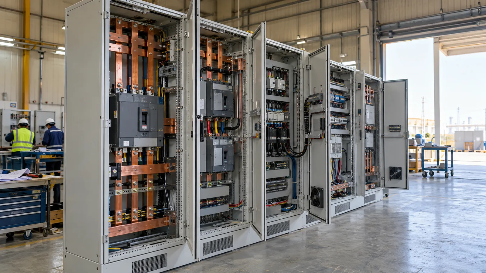 Control panel manufacturer in Dammam: switchboard being tested in the workshop