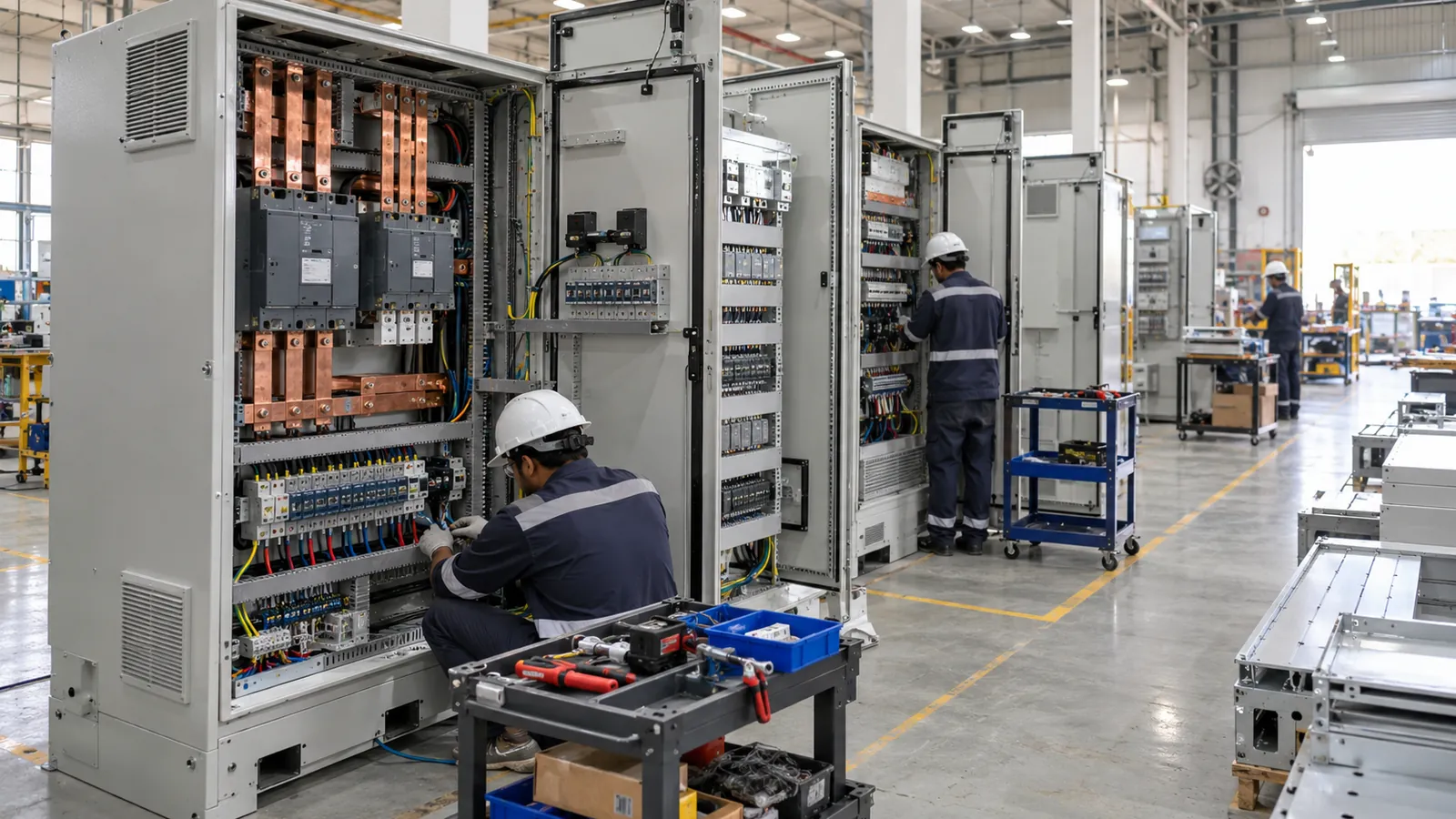 Control panel manufacturer in the Eastern Province: panels in build at the Dammam workshop