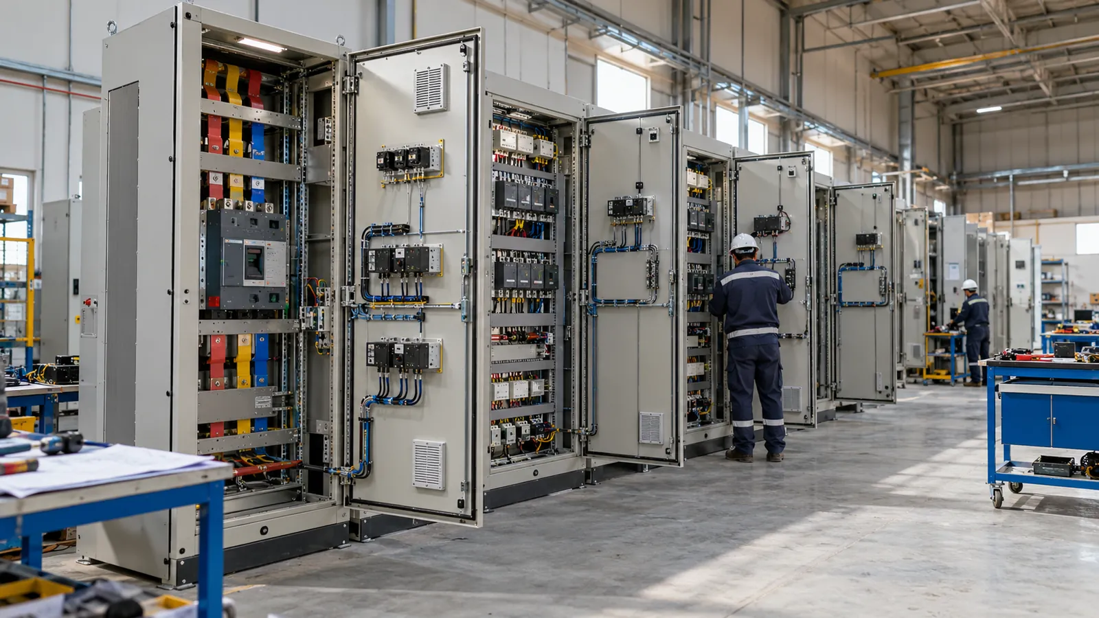 Control panel manufacturer in Yanbu: MCC line-up under test before shipment