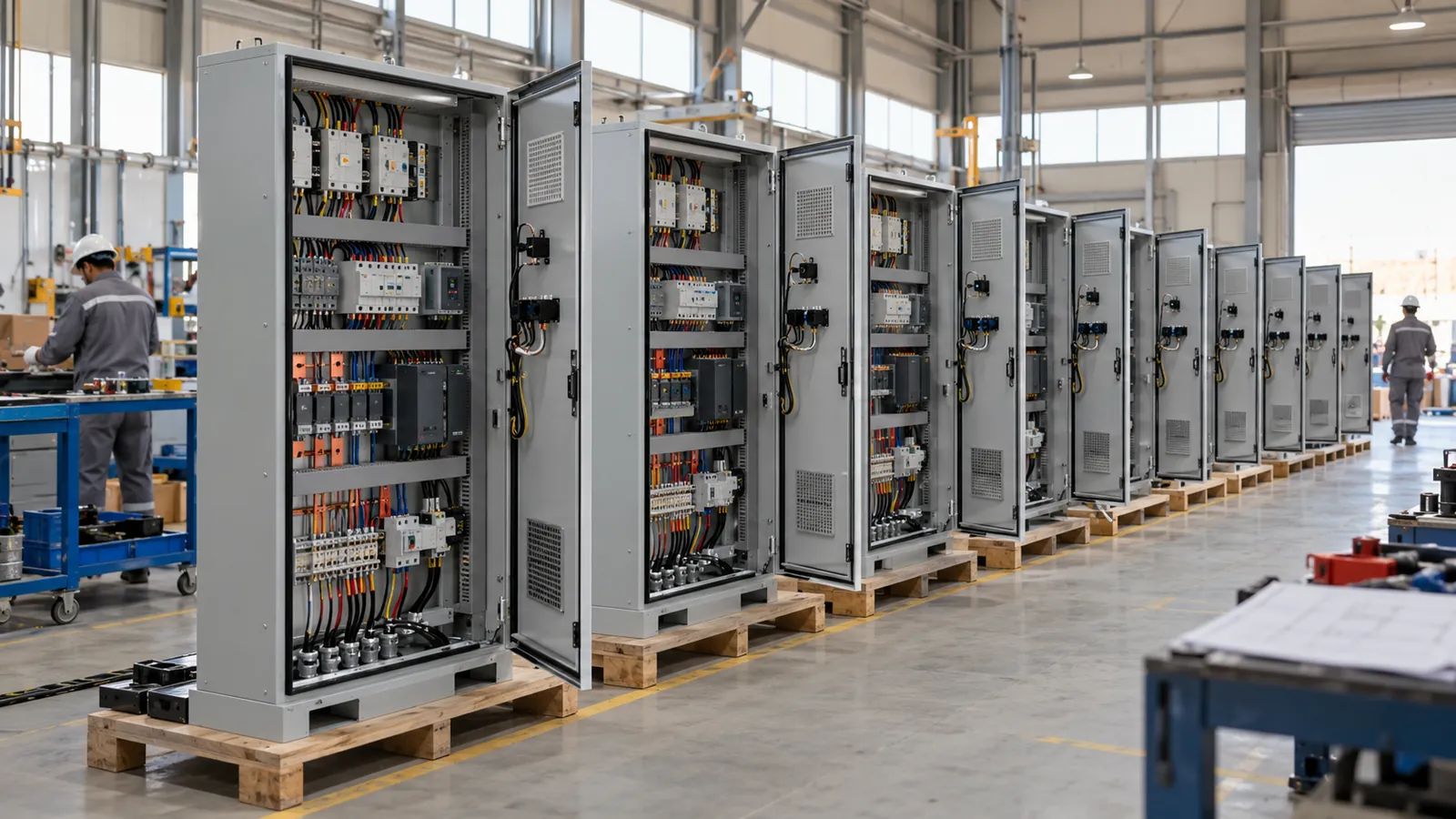 Batch of identical machine control panels built for machine builders in Saudi Arabia