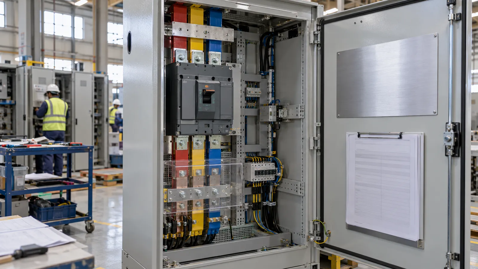 Rating plate and verification record of an IEC 61439 switchboard built in Saudi Arabia