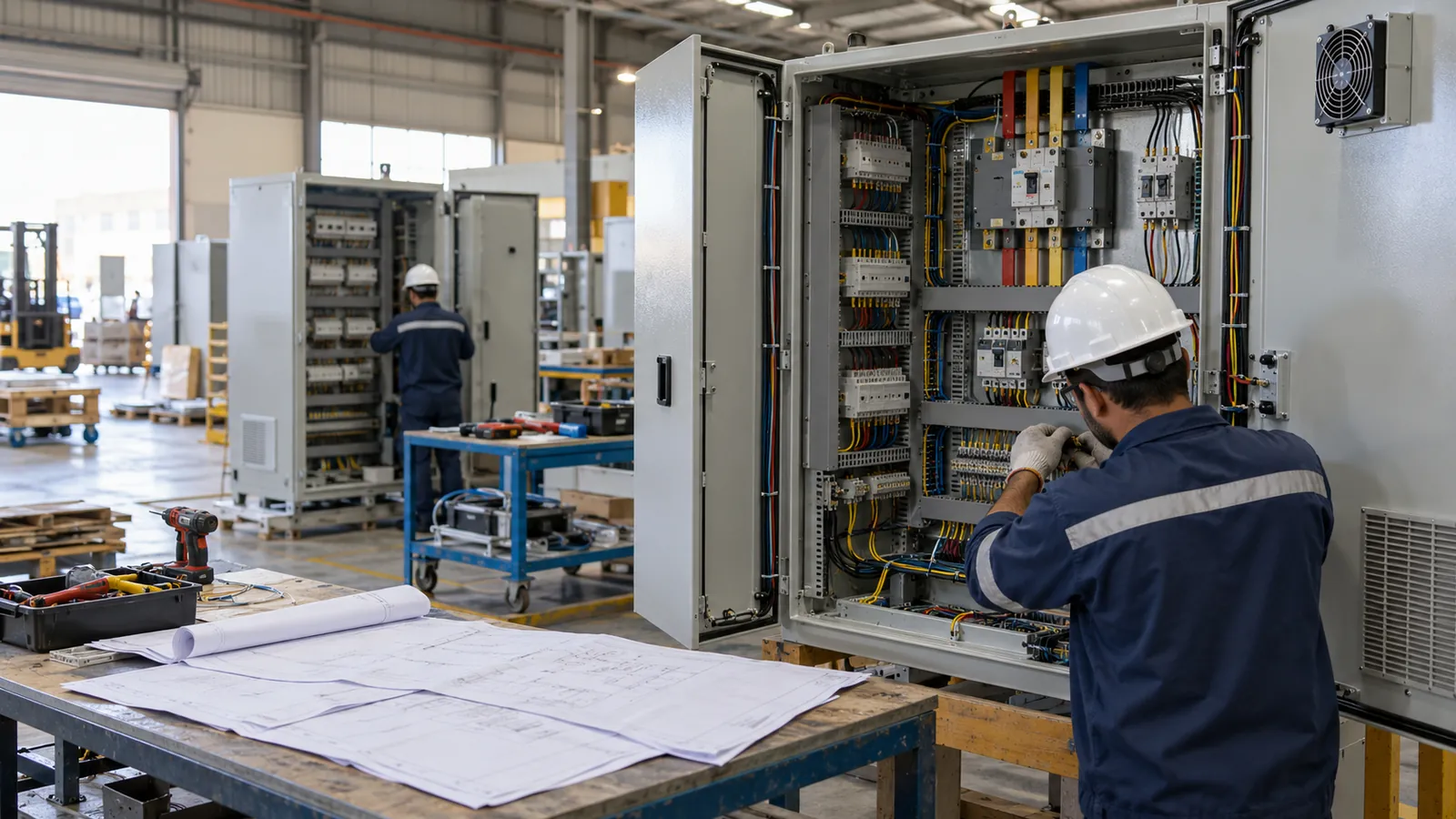 Control panel being wired to customer drawings for panel build to print in Saudi Arabia