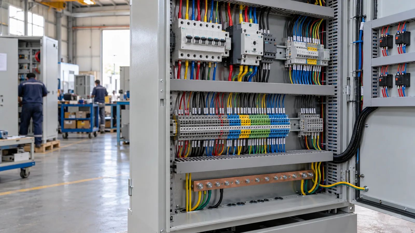 Neatly ferruled and numbered control wiring following panel wiring standards in a Dammam workshop